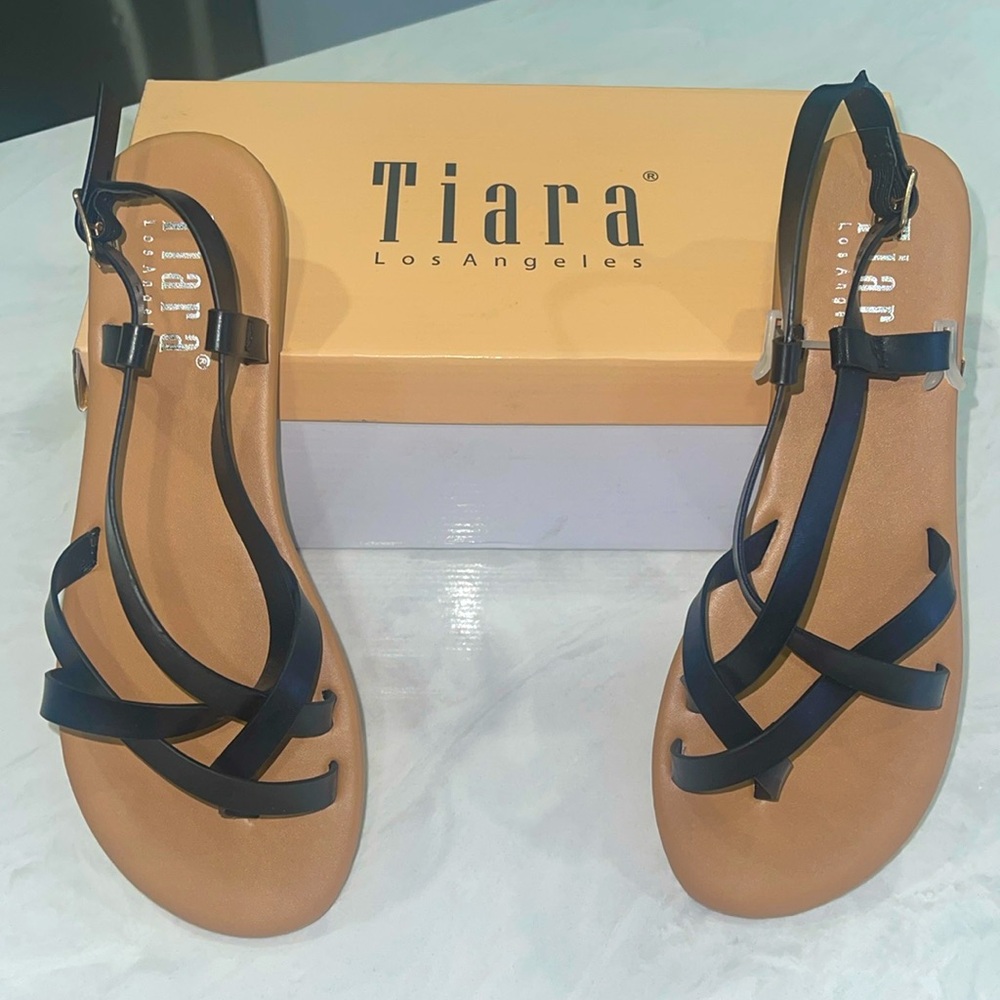 New!! ✨ Women’s Black Straps Faux Leather Sandals w/Toe Strap- Size 7 and 7.5